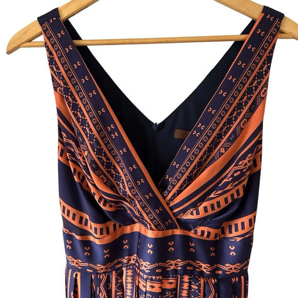Eva Franco Anthropologie V Neck Boho Indie Tribal Pleated Midi Maxi Dress Sz 6 - Picture 4 of 10